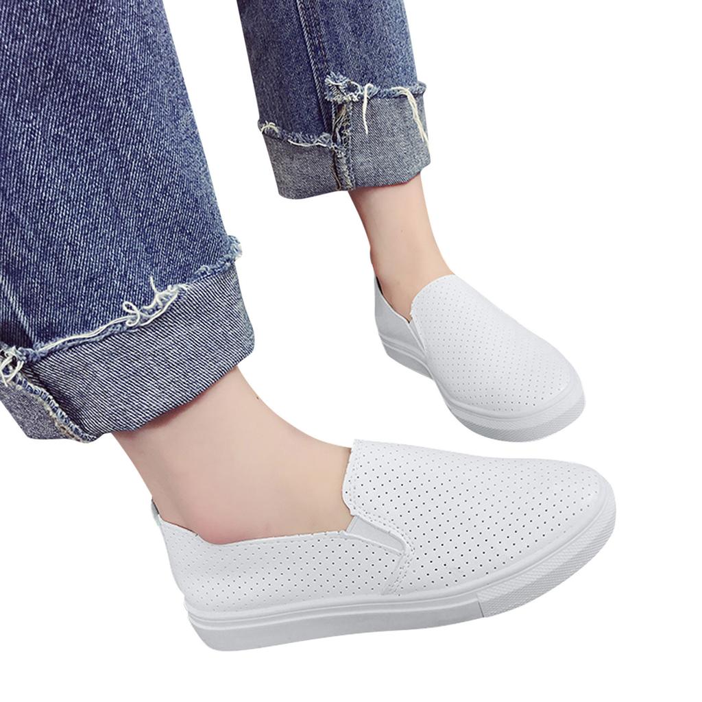 Leisure Women's Four Seasons Artificial Leather Solid Color Non Slip Flat Round Toe Breathable Slip On Lazy Casual Women Sandals