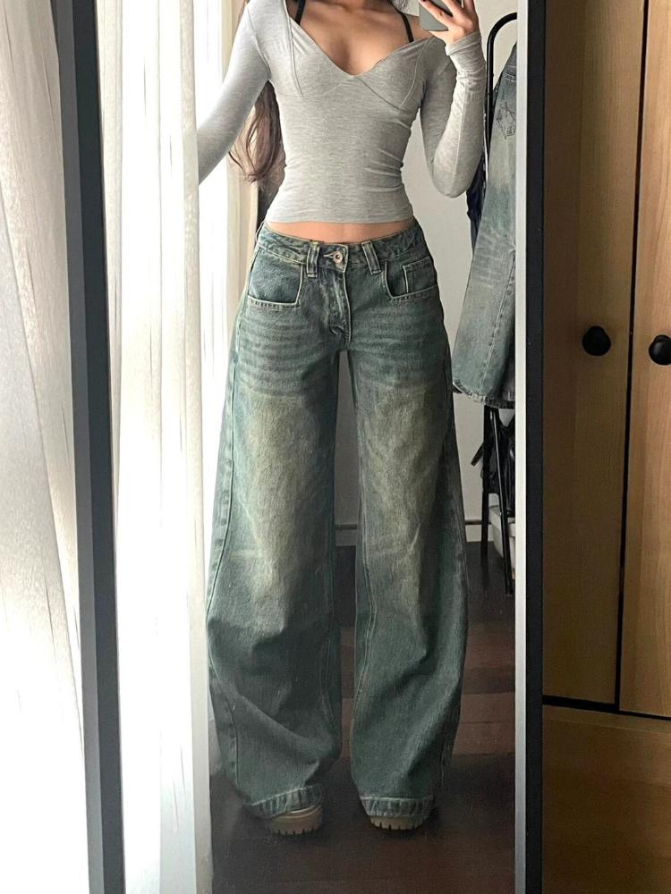 Y2k Vintage Baggy džinsi sievietēm Mazgāti