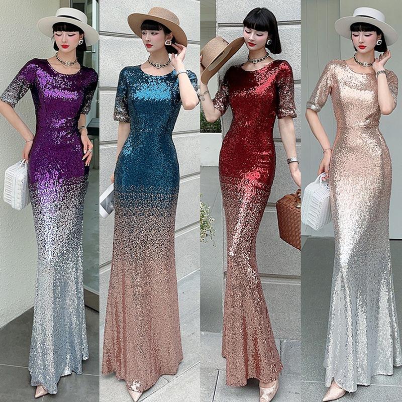 Evening Dress Women's New Banquet Temperament Light Luxury Niche High-end Host Advanced Sense Sexy Fishtail Skirt