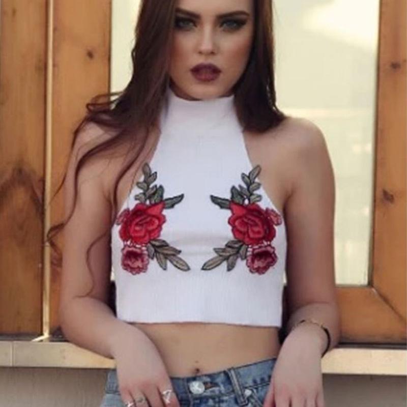 2Pcs Dress Embroidered Fashion Lingerie Breast Flower Sewing DIY Polyester Fabric Sticker Embroidered Decals Flower Applique