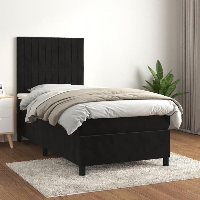 3143123 vidaXL Lit à sommier tapissier avec matelas Noir 90x200 cm Velours
