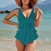 Damen Rüschen Einteiler Badeanzug V-Ausschnitt Bauchkontrolle Bademode für Strand Poolparty Elegantes Rotes Design