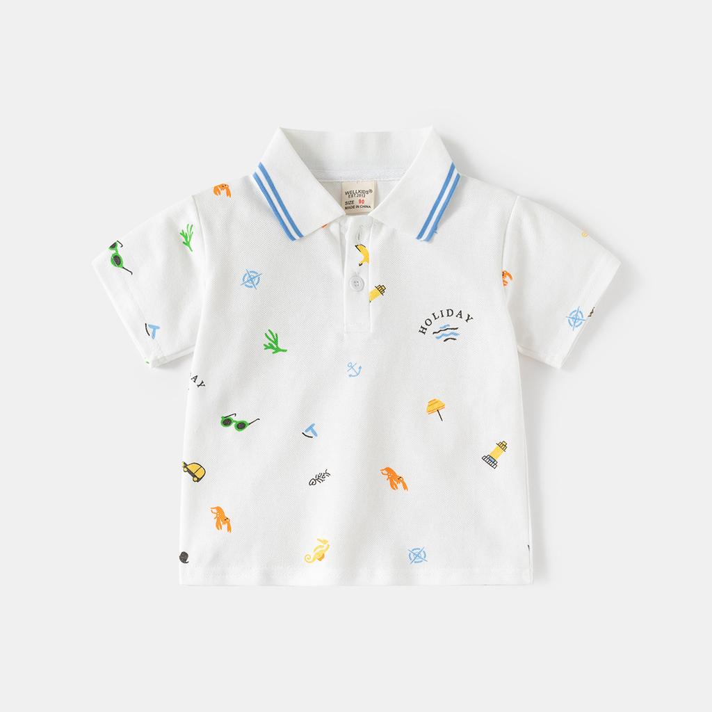 2026 New Summer Boys T-Shirt Kids All Over Print Polo Shirt Baby Short Sleeve Top