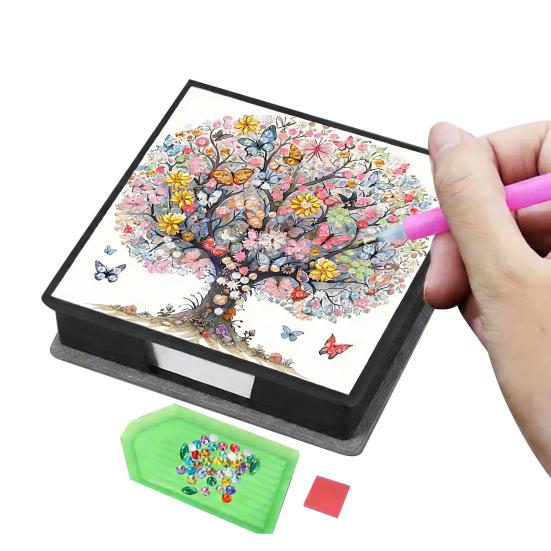 DIY Note Box Diamond Art Kit Sticky Note Holder Craft Set Diamond Art Project Memo Pad Holder DIY Kit for Gift And Home Office Desk Decor