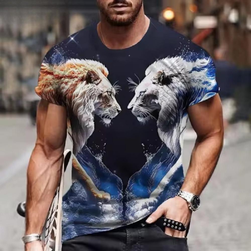 New Ferocious Animal Pattern 3D Printed Men's Street Round Neck Short Sleeved T-shirt