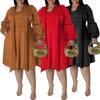 Plus Size Womens Knit Midi Dress With Scarf Neck Long Sleeve Loose Fit Fashionable Elegant Outfit Casual Office Party