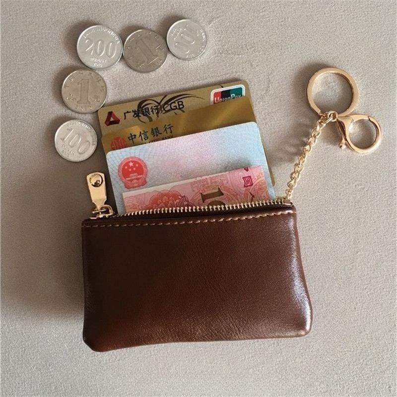 Vintage PU Leather Key Wallet Zipper Coin Purse Mini Key Holder Pouch with Keychain Small Storage Bag for Cash Cards Earphones Lipstick Women Men