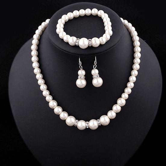 1 Set Wedding Jewelry Set Exquisite Inlaid Artistic Faux Pearl Necklace Earring Bracelet for Banquet
