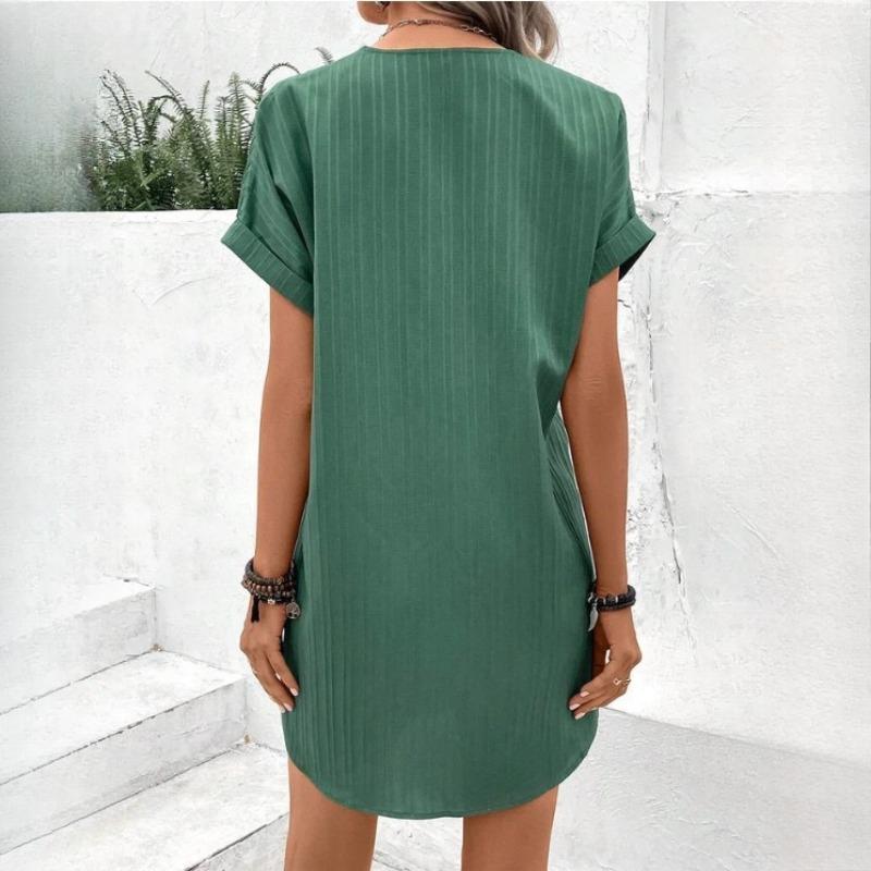 Moda damă vară primăvară culoare uni imprimeu mâneci scurte cu decolteu în V talie înaltă rochii casual