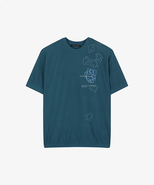 Garnet Homme Gbs37219 Teal Green Semi-Overfit Puzzle Graphic Knit 95