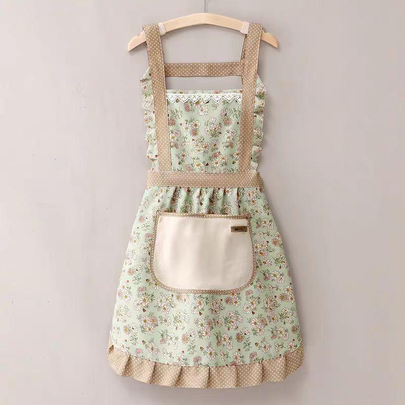 Korean Version Cotton and Linen Apron for Women Cute Kitchen Home Cooking Breathable Apron Fashionable Work Clothes Chef Apron