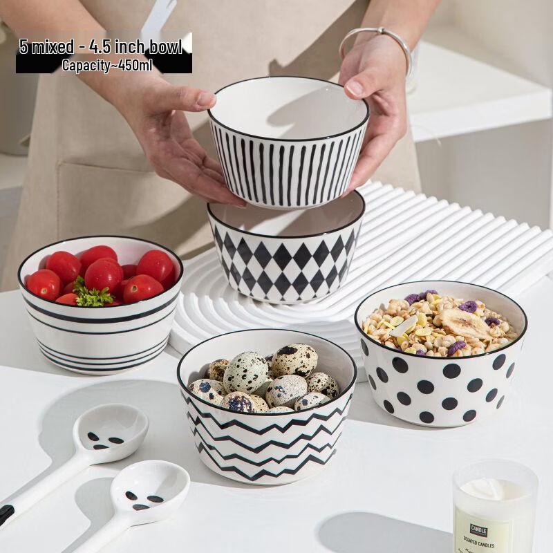 ZISIZ Cartoon Ceramic Rice & Salad Bowl Set