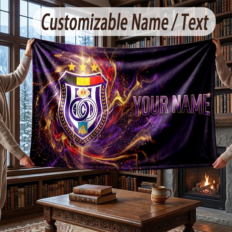 Custom Name Flannel Throw Blanket Anderlecht FC Logo Pattern Warm Home Decoration