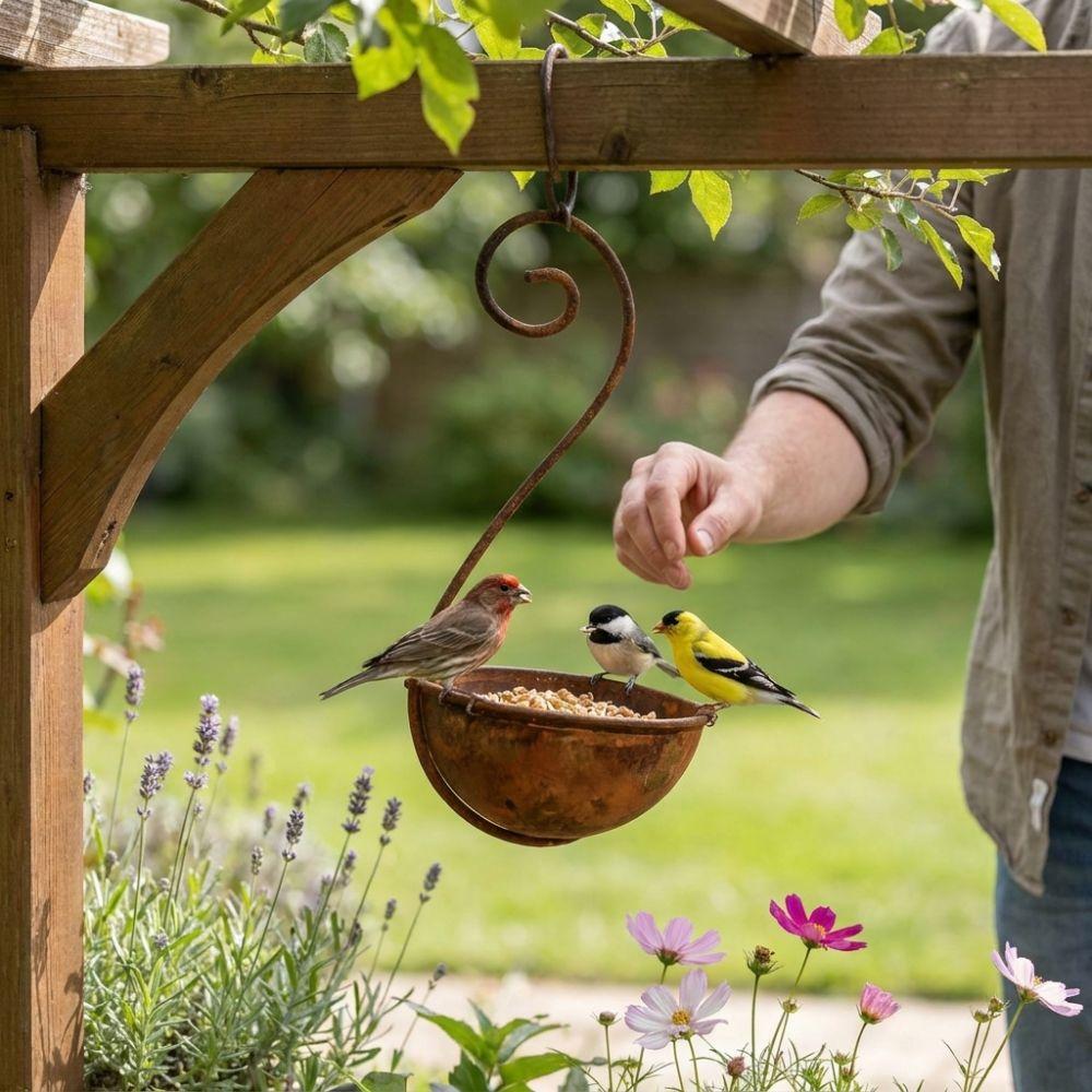 Rusty Metal Hanging Bird Bath Feeder Large Capacity Bird Water Bowl Bird Water Drinker  Backyard