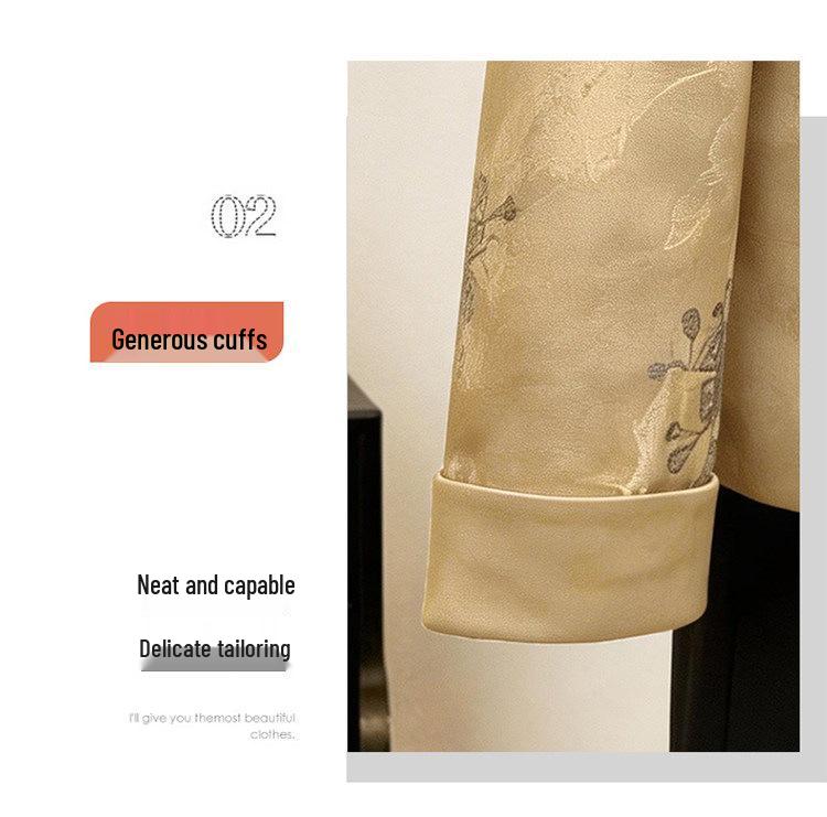 2026 Spring Women's Embroidered Jacket: New Chinese Style, Round Neck, Pearl Button, Short Stylish Top for Mother's Day