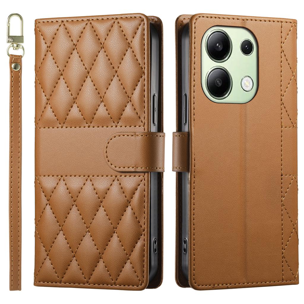 Etui dla Xiaomi Redmi Note 13 4G, Pikowanie w romby, Portfel z podstawką, Skórzane etui na telefon z długim/krótkim paskiem