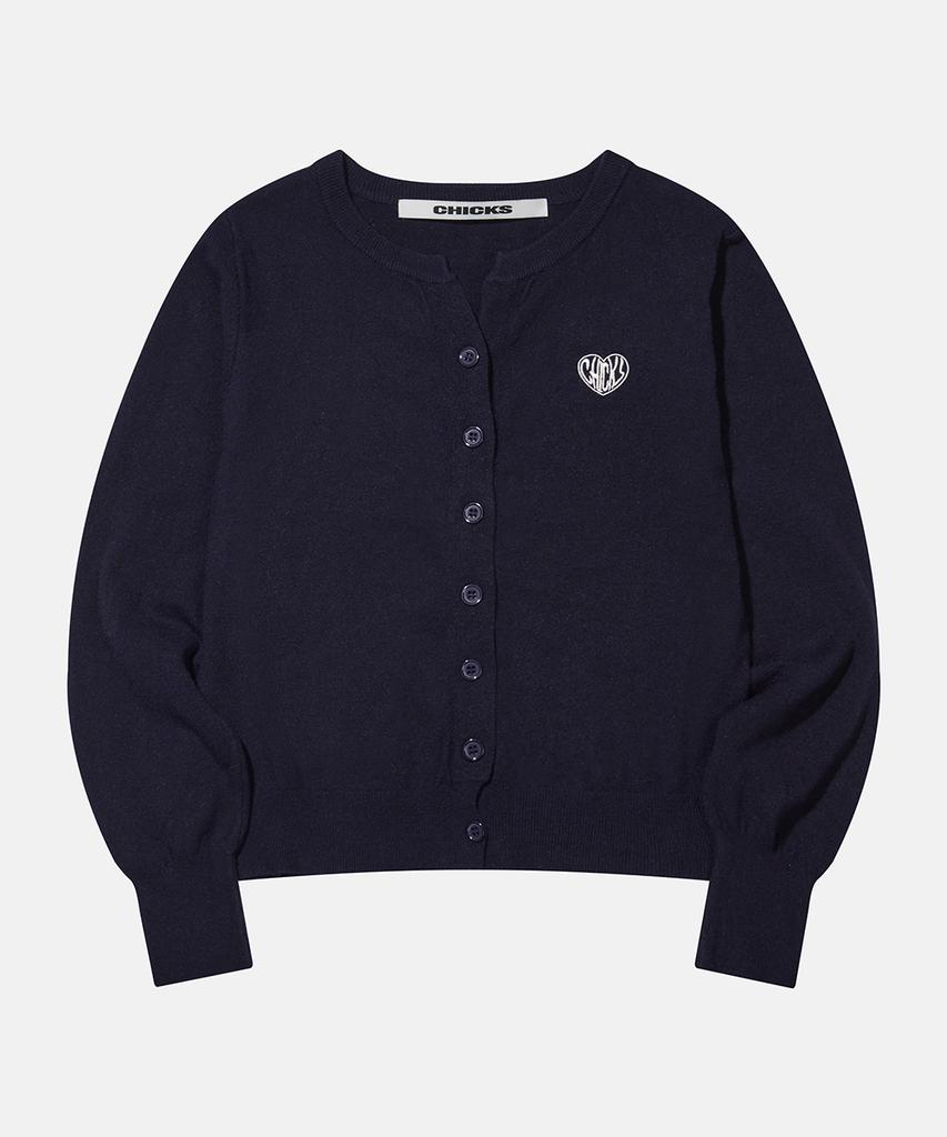 CHICKS Mvk Heart Stitch Mini V-Neck Knit Gray