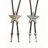 Boho Five-pointed Star Bolo Tie PU Woven Bronze Butterfly Choker Turquoise Feather Necklace  Men