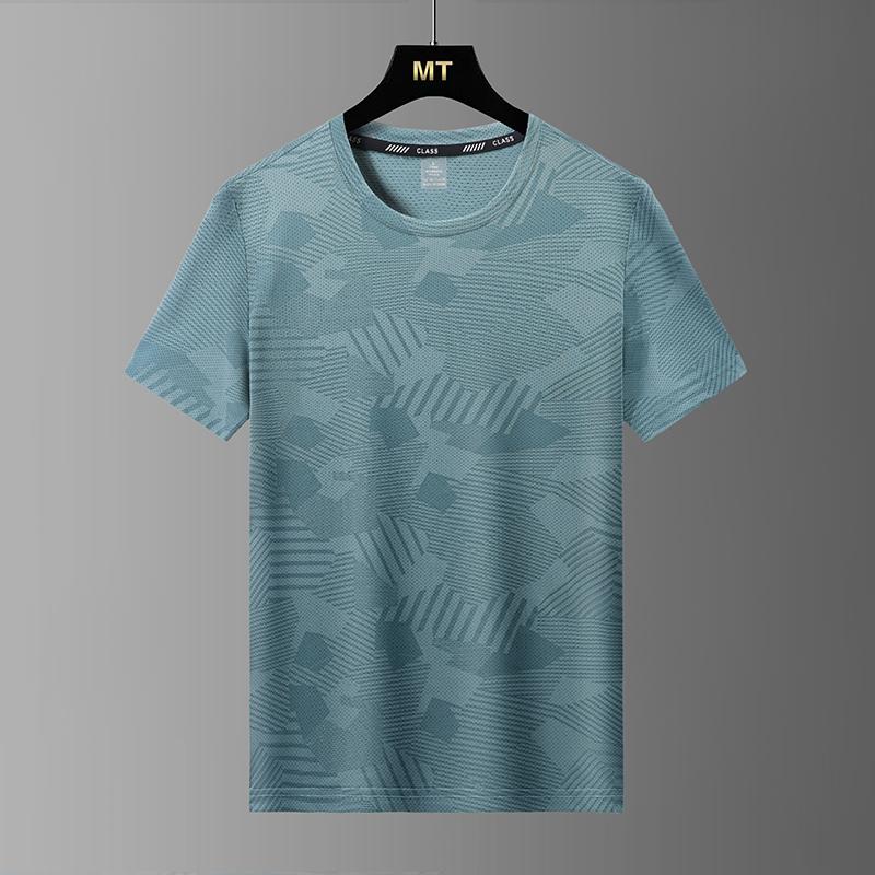 Kurzärmeliges Modisches Rundhals-EisSeiden-T-Shirt für Herren Sportlich Lässig Oberteile Herren Leicht Atmungsaktiv Fitness Große Größe Kurzärmelig