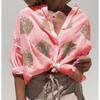 Summer New Graphic Printing Long-sleeved Lapel Button Ladies Shirt