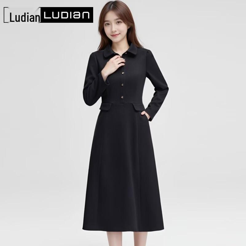 LUDian Women's Elegant Blazer Collar A-Line Dress