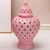 Traditional Ceramic Ginger Jar Vase Handicraft Porcelain Hollow Out with Lid Floral Arrangement