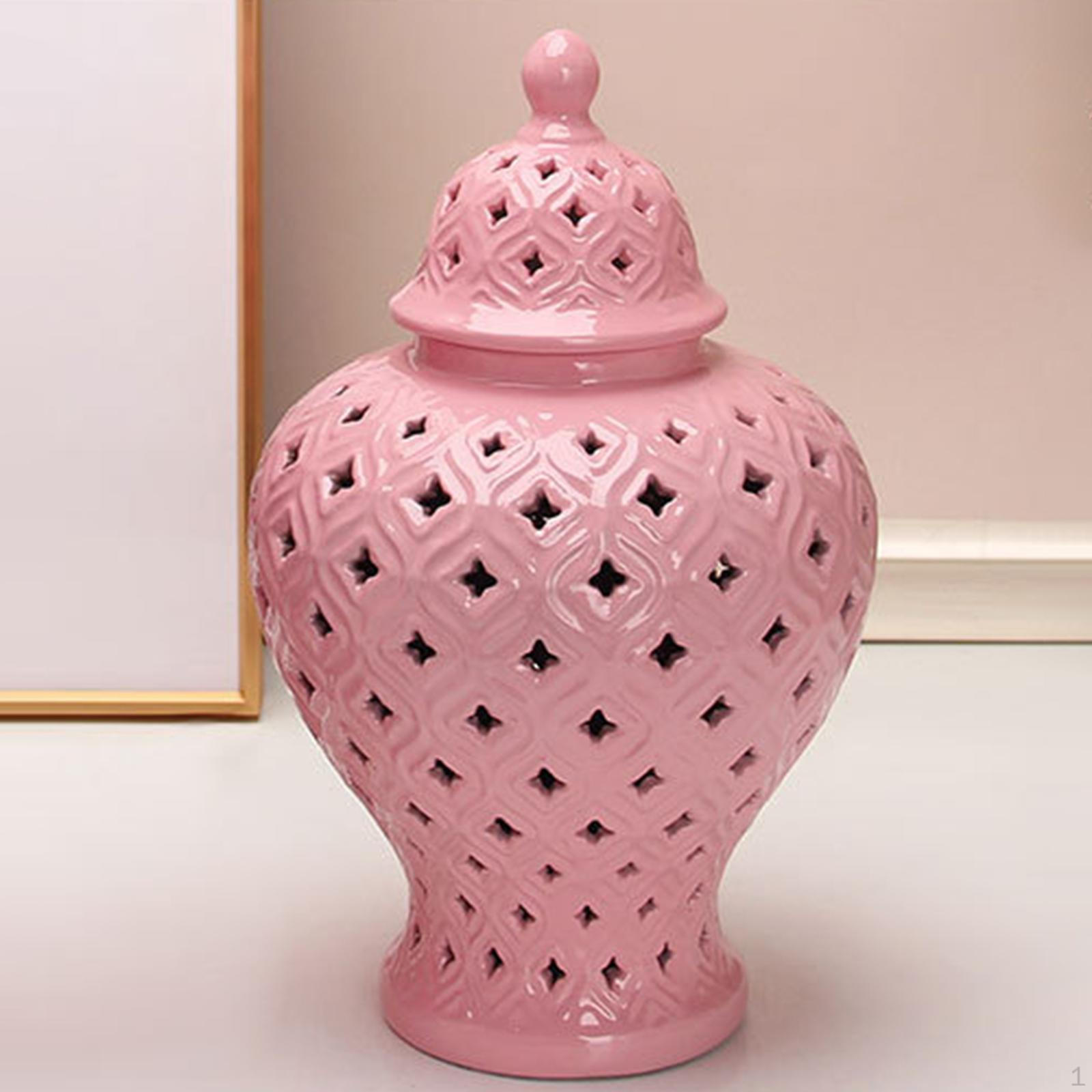 

Traditional Ceramic Ginger Jar Vase Handicraft Porcelain Hollow Out with Lid Floral Arrangement