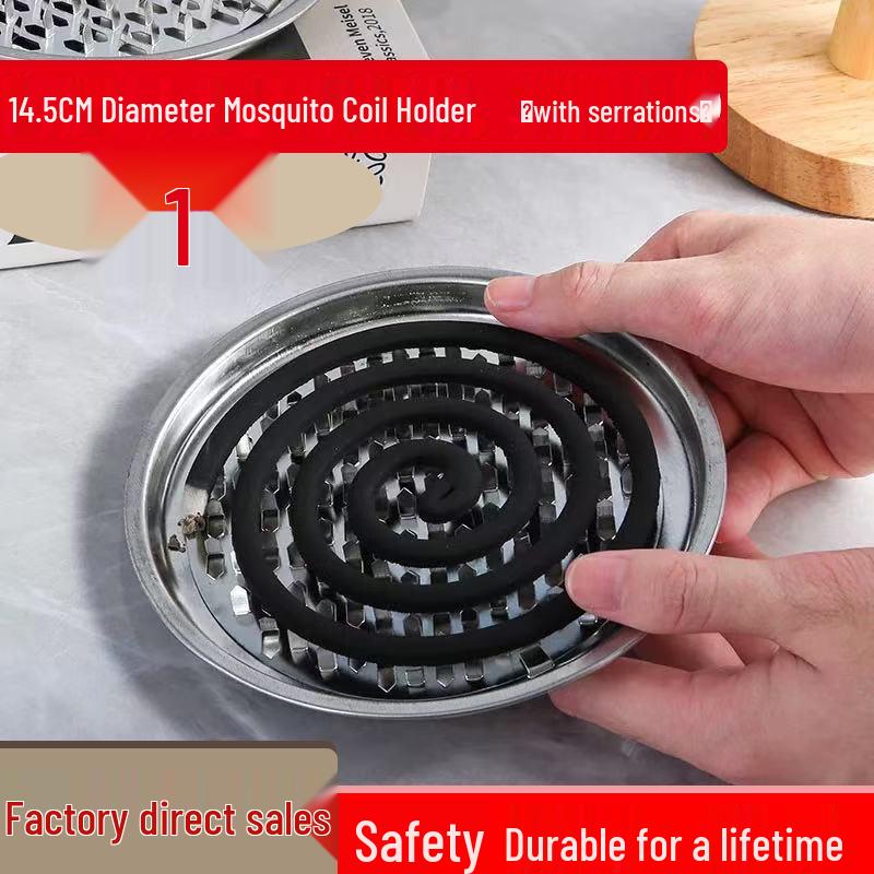 Thickened Stainless Steel Mosquito Coil Holder with Lid - Fireproof Incense Burner & Ash Tray
