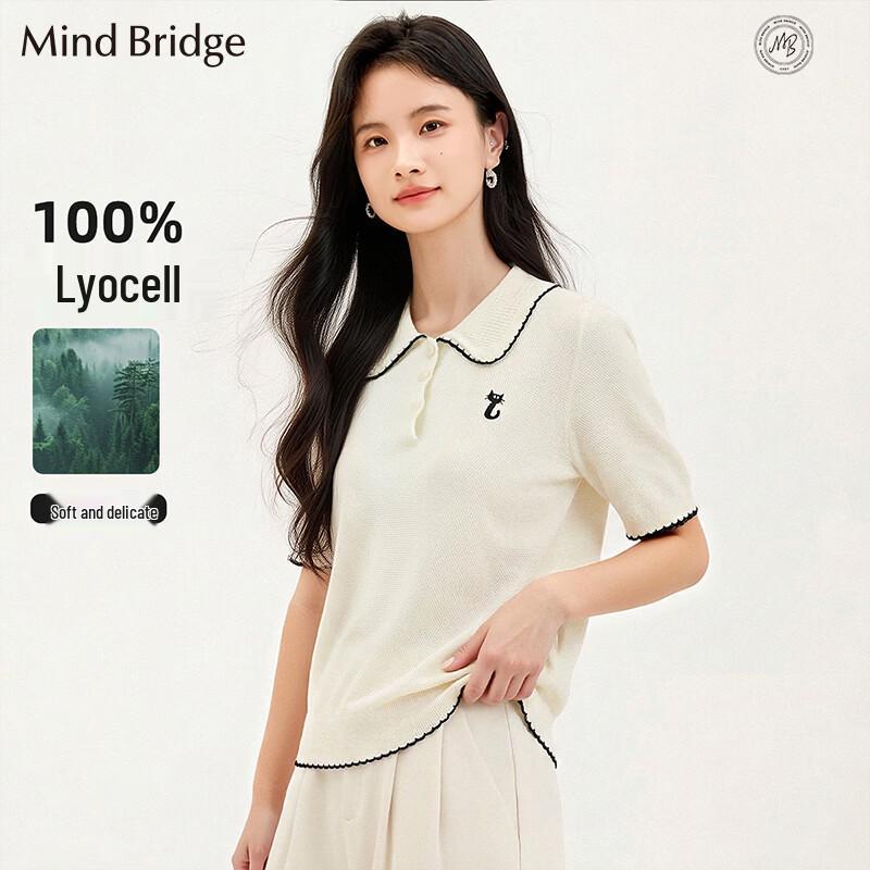 Mind Bridge Women s Embroidered Kitten Polo Knit T-Shirt One Size