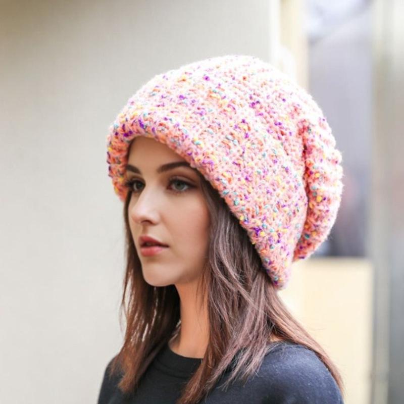 55-59cm Strickmütze Hoher Stretch Beanie Niedlich Einheitsgröße Verspielt Dickes Garn Wärme Handgefertigt Häkeln Mode Mehrfarbig