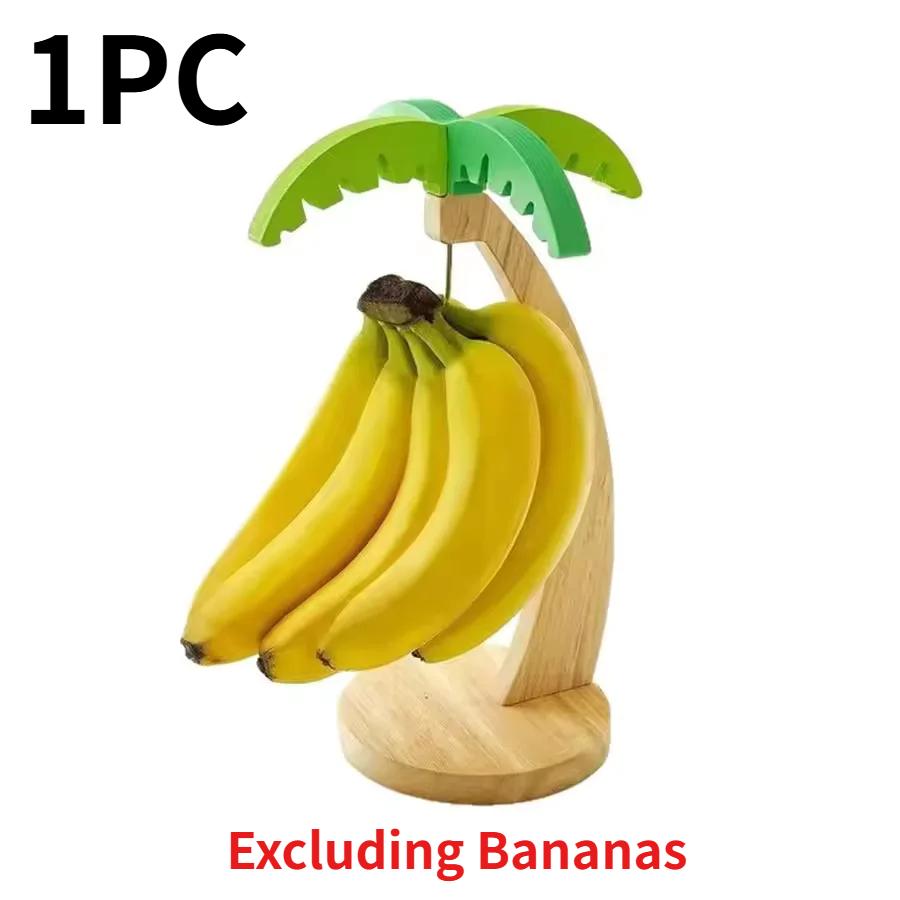 

2PC Wooden Banana Rack Household Hanging Fruit Rack Simulated Leaf Decorative Fruit Storage Rack Multi-Purpose Living Room Decor