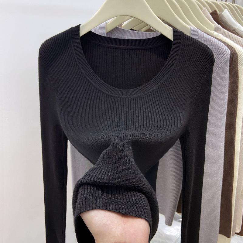 Spring 2025 texture u-neck pit strip inner top female slim slim slim Spice Girls style ins knitted backing sweater