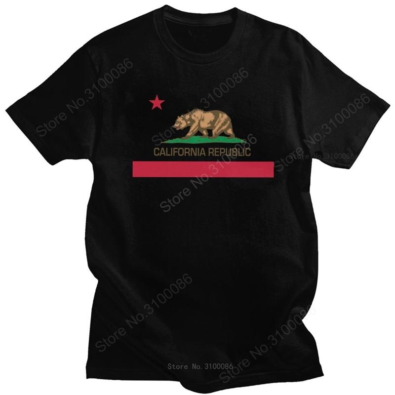 Modny T-shirt z Flagą Republiki Kalifornii Unisex Krótki Rękaw 1846 Flaga Stanu Kalifornia T-shirt z Niedźwiedziem Czysta Bawełna Letnie Koszulki