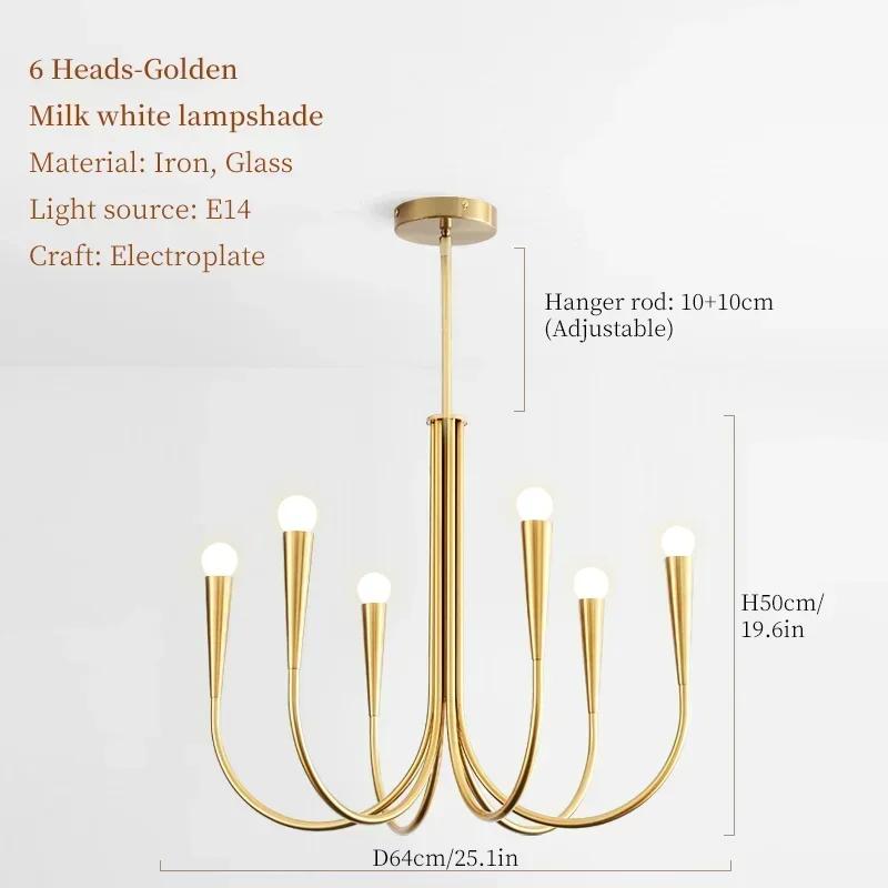 Nordic Luxury Living Room Candle Pendant Light American Iron LED Pendant Light Bedroom Lighting Dining Room Home Decoration