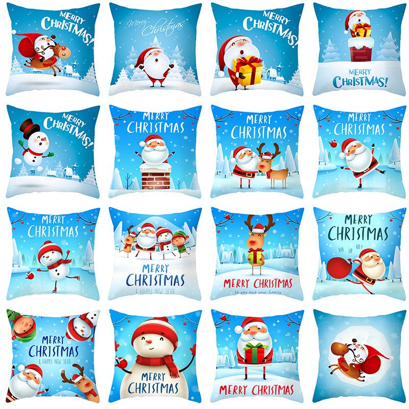 Weihnachtsmann Schneemann Elch Kissenbezug Festlich Zuhause Sofa Kissen Kissenbezug
