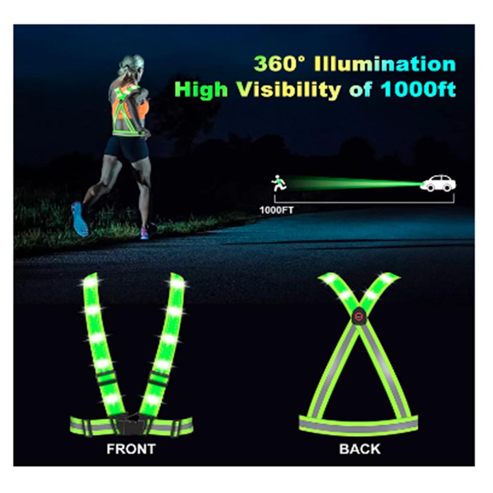 Велосипедный спортивный светодиодный светоотражающий жилет с 3 режимами освещения, регулируемый защитный жилет для ночного бега на велосипеде