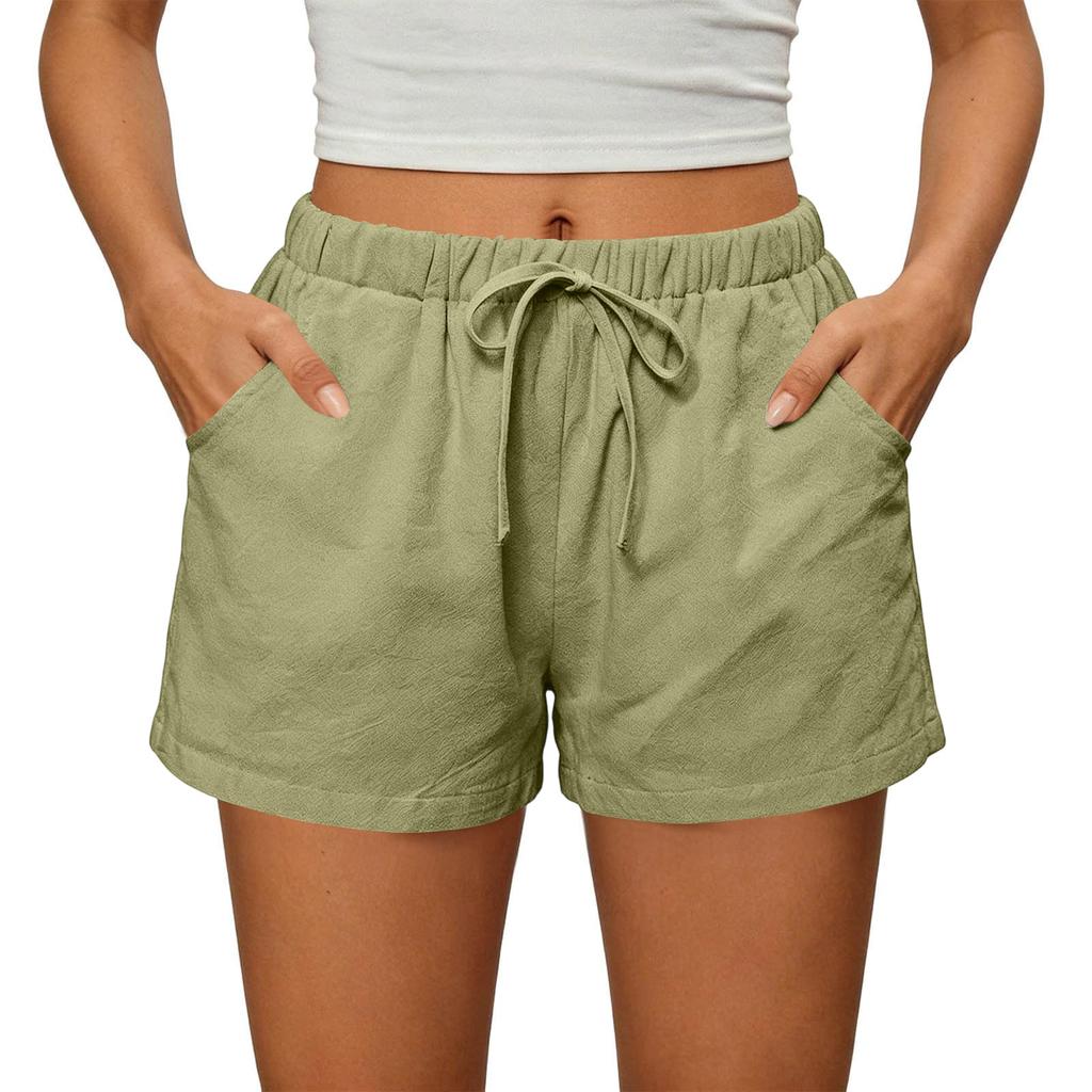 Womens Shorts Casual Elastic High Waisted Drawstring Shorts With Pockets