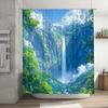 Vibrant Waterfall Shower Curtain For A Refreshing Bathroom, Featuring A Stunning Landscape With Lush Greenery And A Majestic