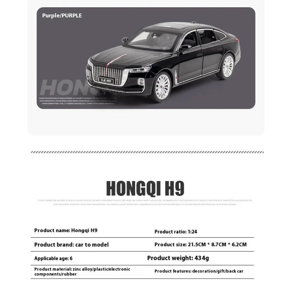 1/24 Scale HONGQI H9 SUV Alloy Car Diecast Model Sound & Light Pull Back Toy Coffee Shop Decorations Collect Ornament Children Present