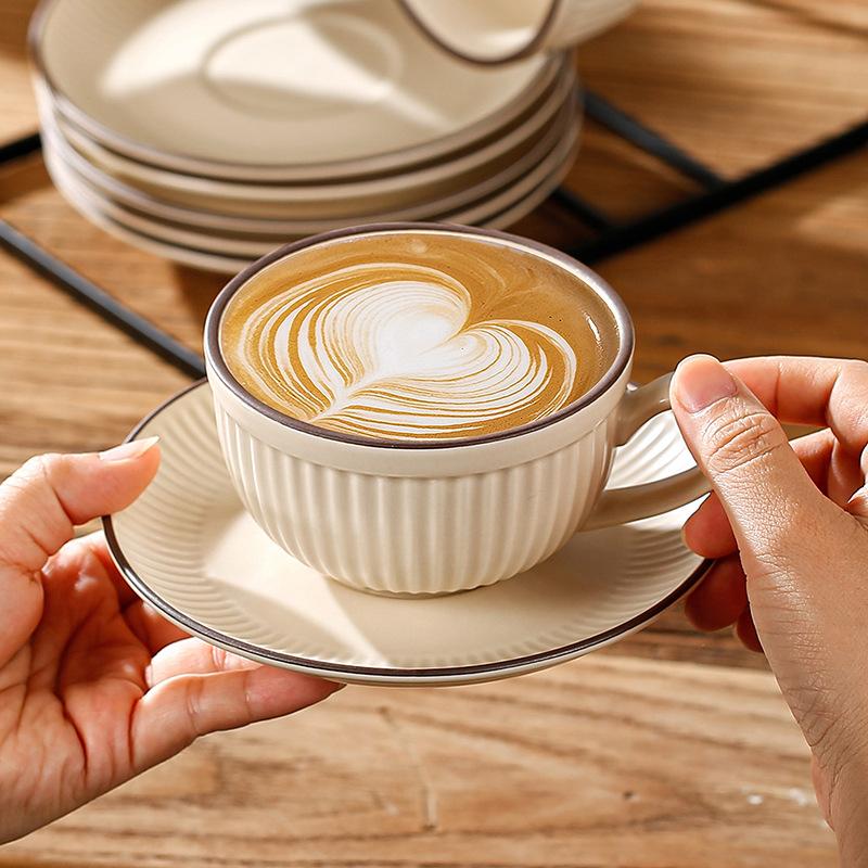 Wjg Pretty B Yellow/Green/Gray Coffee Cup Set Hanging Ears Ke La Flower Coffee Cup Household Afternoon Tea Set Ceramic Retro Japanese Coffee Cup Saucer