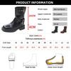 Fashion Punk Style Buckle Strap Mid-Calf Boots Women Black PU Leather Platform Western Boots Woman Big Size Square Toe Thick Heels Boots