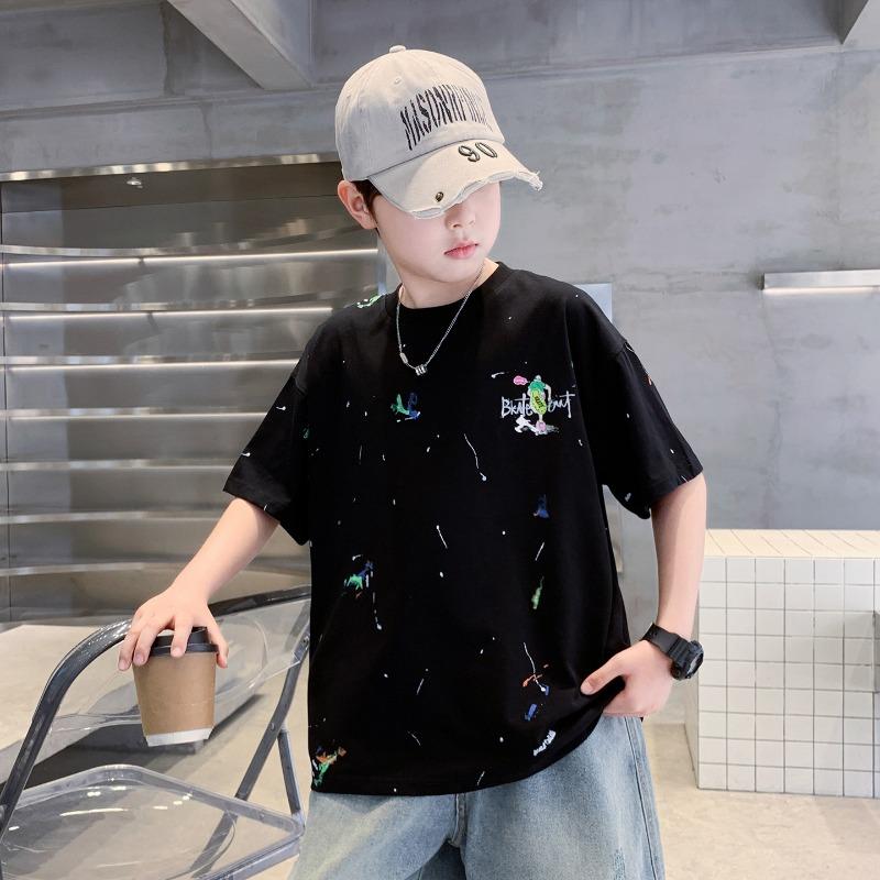Boys Casual Short Sleeve T Shirt Cartoon Print Round Neck