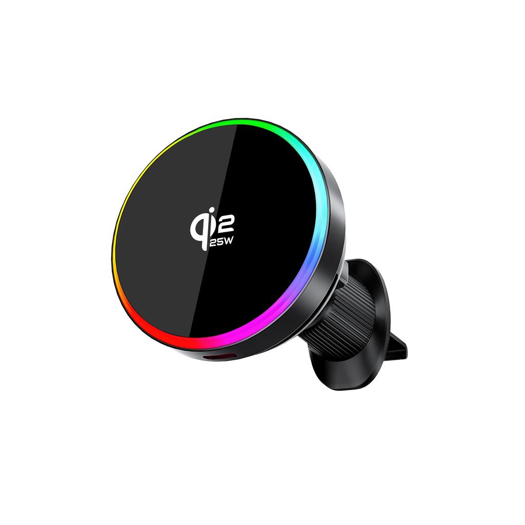 Magnetic 25W Wireless Car Charger Air Vent Phone Holder Stand with  RGB Ambient Light For iPhone 17 16 Pro Max 15 14 13