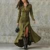 Women's Long-Sleeved Button-Up Extra-Long Dress Wrap-Up Asymmetrical Ruffled High-Height Western Women… More
