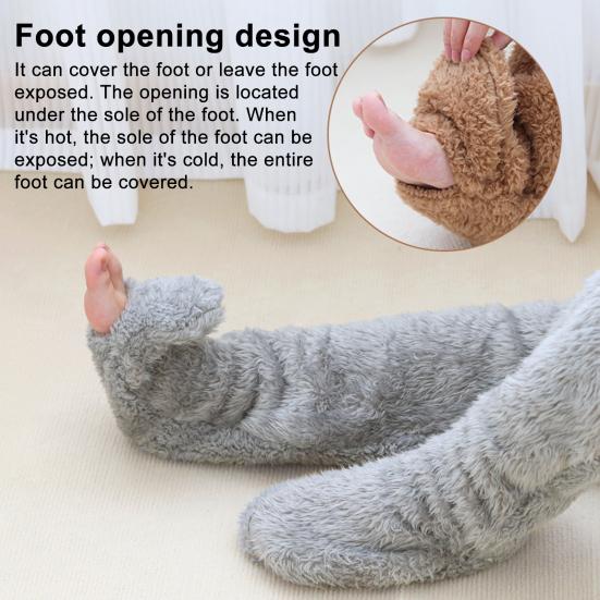 Fuzzy Thigh-High Socks Fluffy Leg Warmers Thickened Plush Over The Knee Socks with Sole Holes for Winter Home Lounging Sleeping