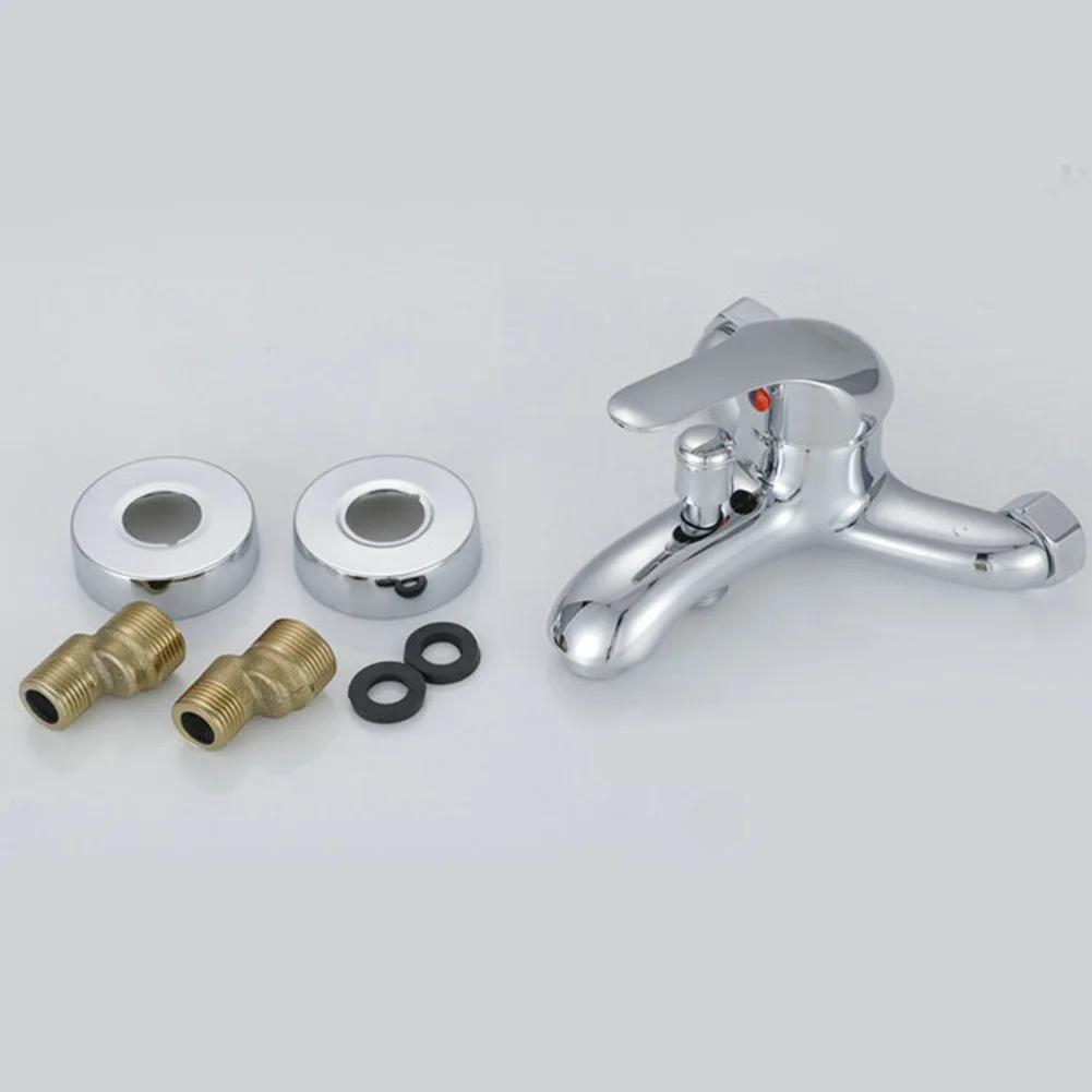 Basin Faucets Wall Mounted Hot Cold Water Double-hole Spout Mixer Tap Bathroom Triple Valve Bath Concealed Shower Tap Hardware