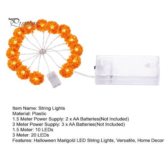Festive Tabletop Lighting Marigold Flower String Lights, Artificial Cempasuchil Decorative Lamps, Halloween Flexible Warm White Garland LED