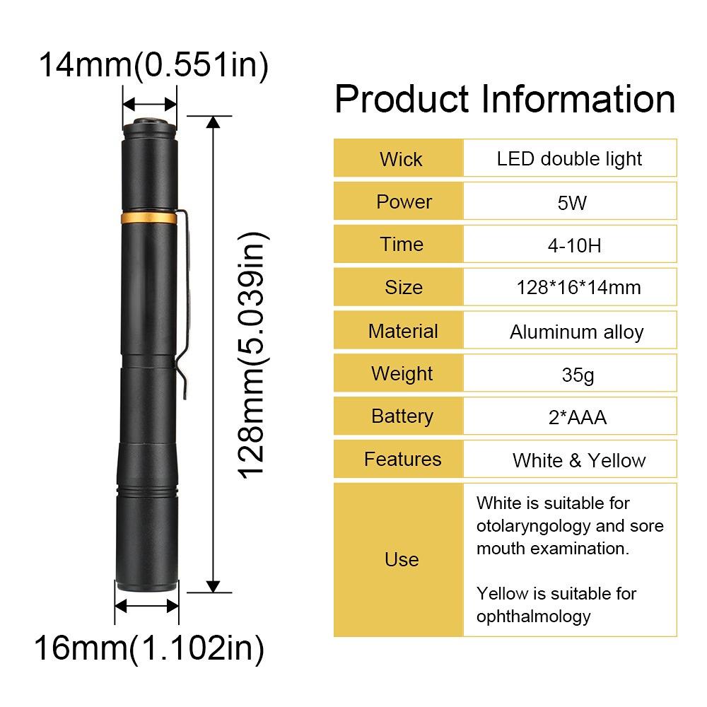 LED Flashlight Portable Pocket Emergency Light Mini Flashlights Yellow+White First Aid Pen Light Small Torch Doctor Nurse