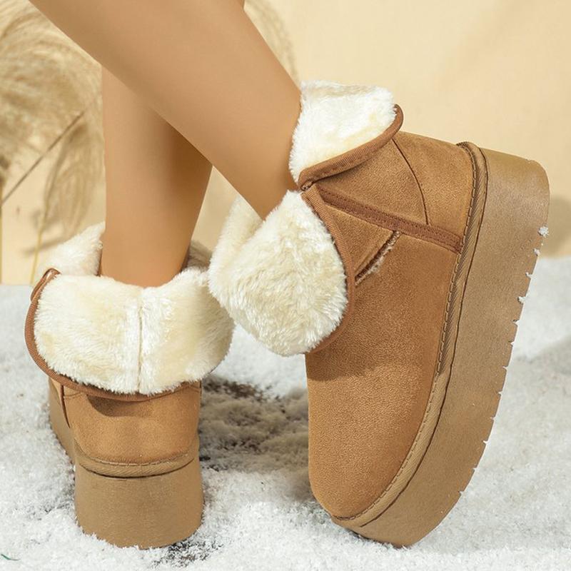 Fashion Korean Short Plush Warm Snow Boots Women 2025 Winter Slip On Faux Suede Snow Boots for Woman Non Slip Platform Booties Female