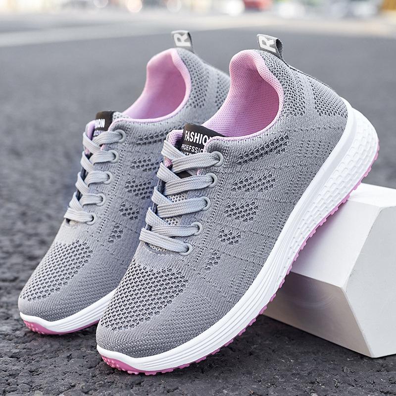 Changfengshu Shoes Women's New Processing Customized Sports Shoes Flying Weaving Lace-Up Running Shoes Comfortable Soft-soled Women's Shoes